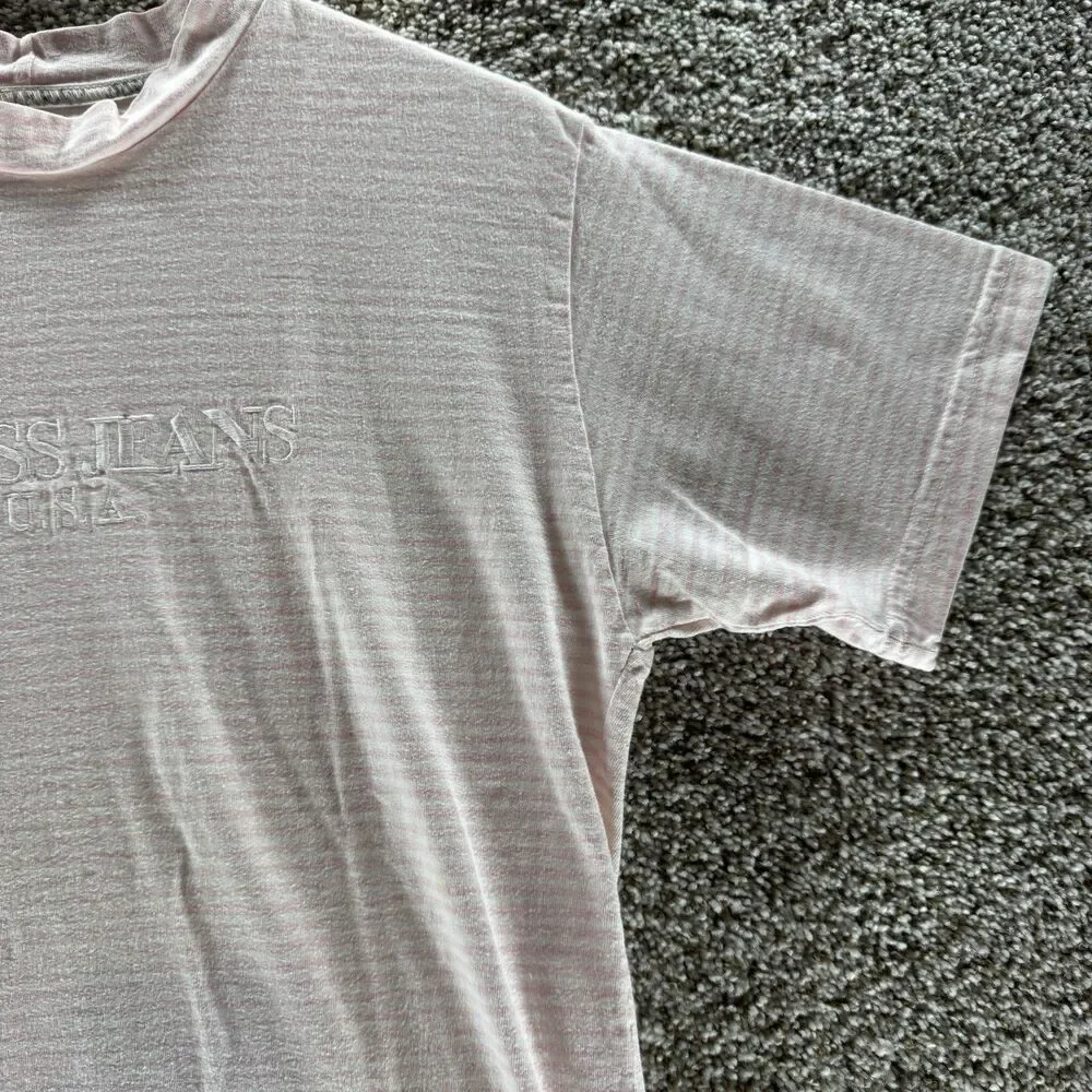 Vintage 90s Guess Shirt Mens Small Pink Stripes Short‎ Sleeve USA Embroidered - Picture 4 of 13